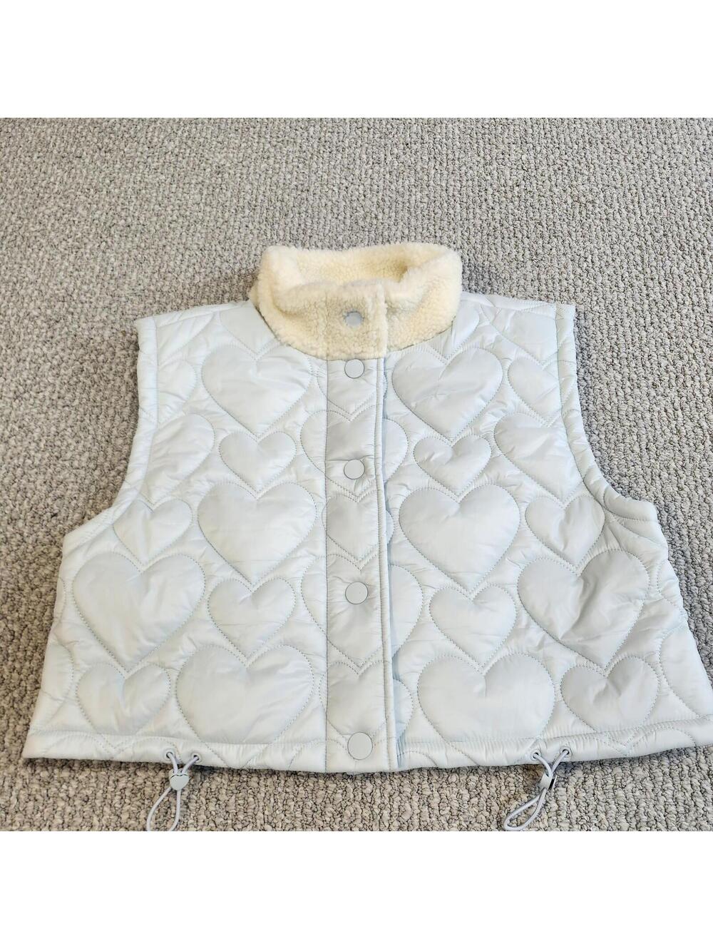 For Love & Lemons Quilted Heart Patterned Vest with Sherpa Collar